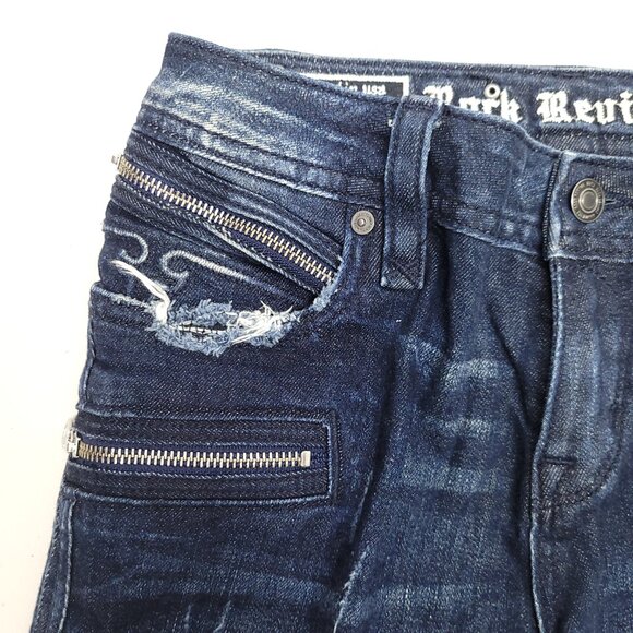 Rock Revival Moto Cladelle Skinny Jeans Low Rise Stretch Blue Dark Wash - Picture 9 of 13